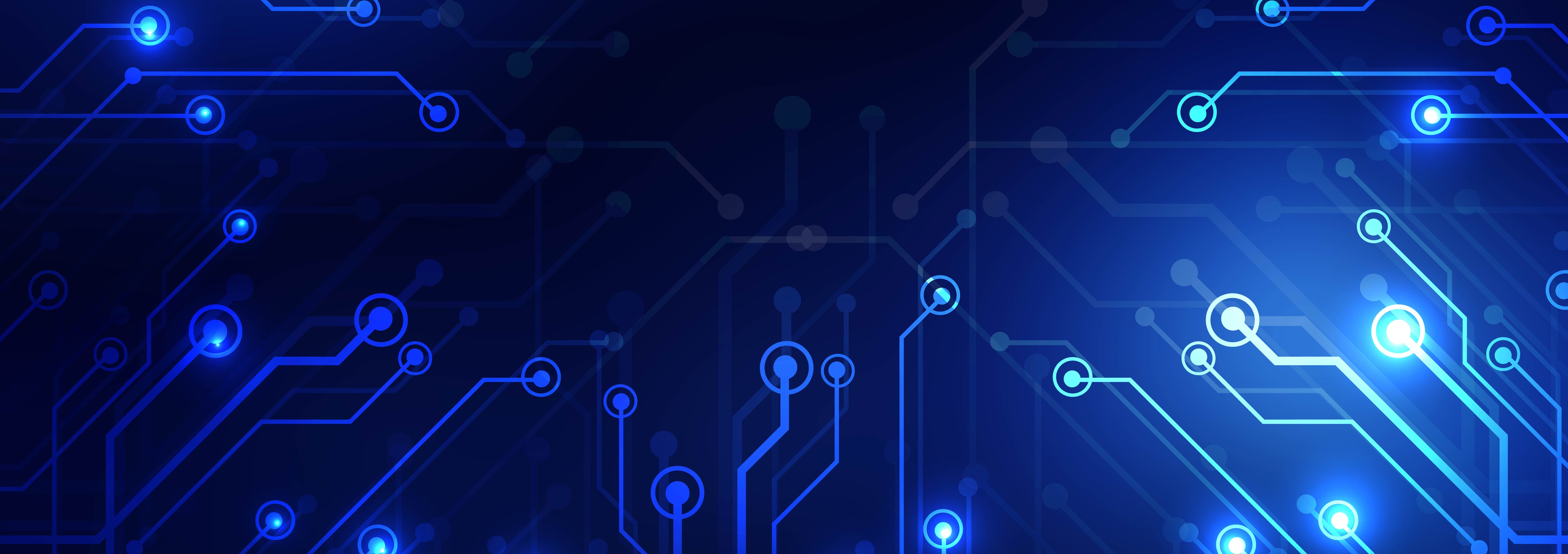 Futuristic digital circuit board with glowing blue connections
